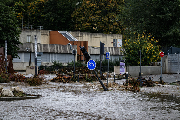 Annonay, le 17 octobre 2024 après les pluies importantes qui ont provoqué des inondations. (Photo JEFF PACHOUD/AFP via Getty Images)