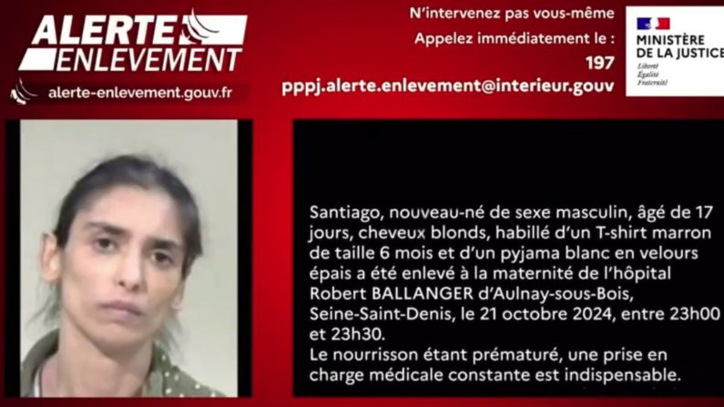 Mère de Santiago, bébé prématuré enlevé à la maternité par ses parents. (Capture d'écran X/ministère de la Justice)