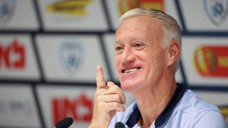 Didier Deschamps a exprimé sa "fierté" après la belle victoire des Bleus en Italie (3-1), qui leur a assuré la première place de leur groupe en Ligue des nations. (Photo : FRANCK FIFE/AFP via Getty Images)