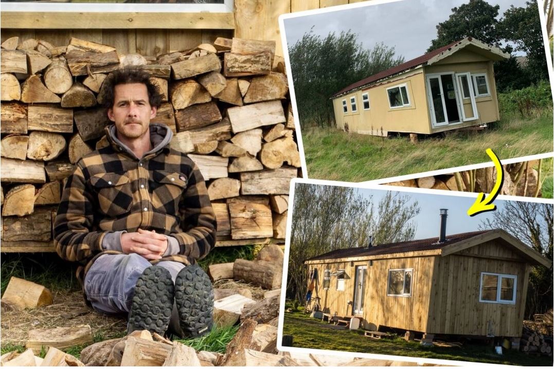 Un homme transforme une caravane en cabane en bois hors réseau pour seulement 12.000 euros