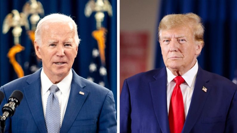 (À g.) Joe Biden parle de son plan économique pour le pays à Raleigh (Caroline du Nord), le 18 janvier 2024. (À d.) Donald Trump arrive pour un rassemblement à Sioux Center, dans l'Iowa, le 5 janvier 2024. (Eros Hoagland, Scott Olson/Getty Images)