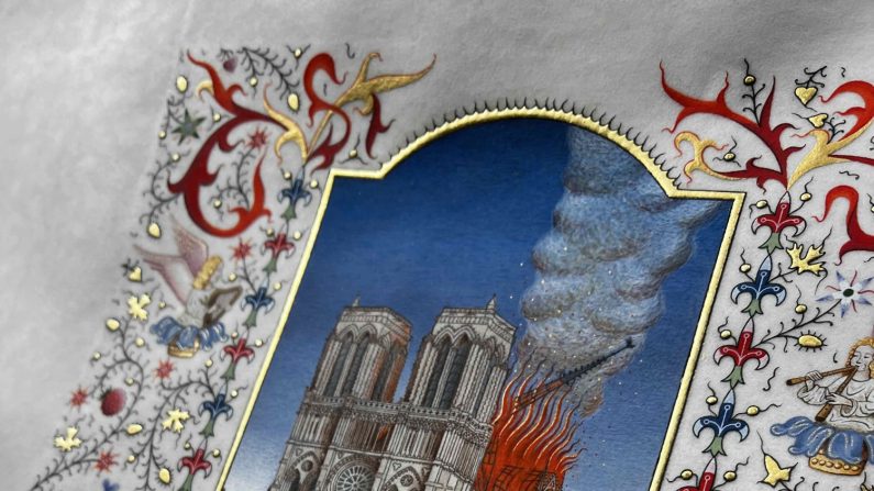 "Notre-Dame brûle", enluminure réalisée par Marie Lefèvre. (DR)