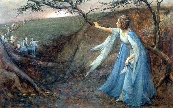 "Titania accueille ses frères et sœurs fées", par Henry Meynell Rheam. Aquarelle ; (Domaine public)