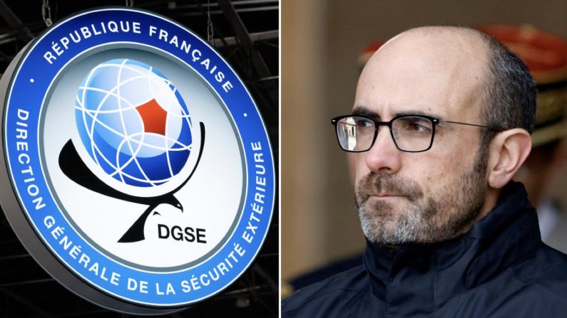 Le logo de la DGSE (MIGUEL MEDINA/AFP via Getty Images) Le préfet Nicolas Lerner, chef de la DGSI et de la DGSE. (LUDOVIC MARIN/AFP via Getty Images)